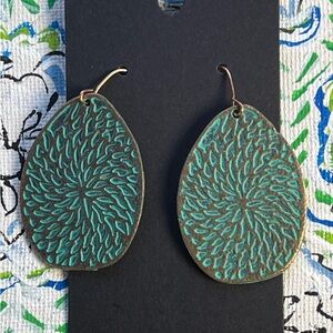 Turquoise metal hand wrought dangling earrings